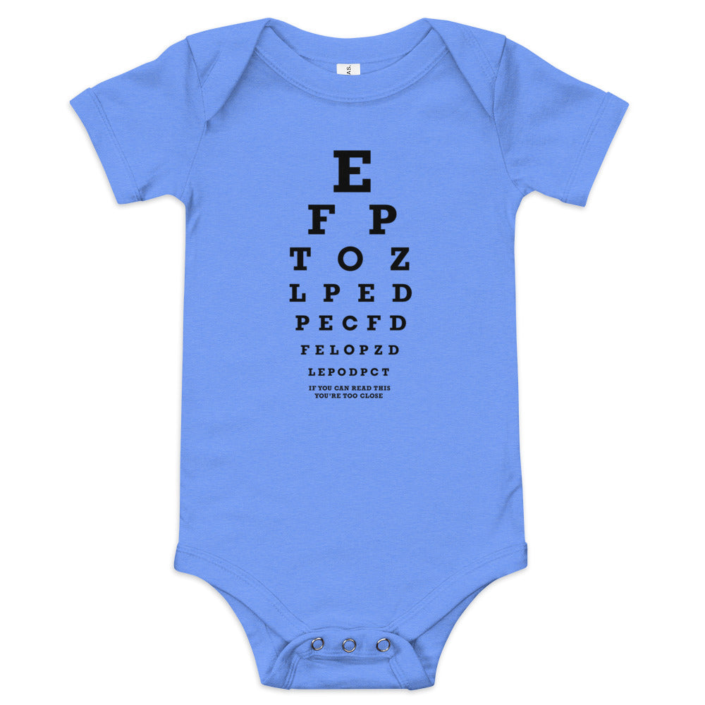 Too Close Eye Chart Kid's Onesie