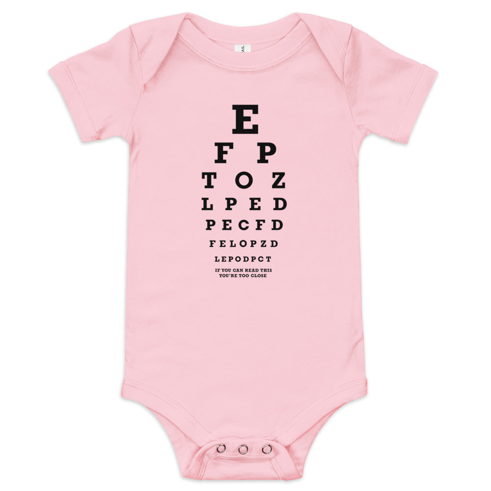 Too Close Eye Chart Kid's Onesie