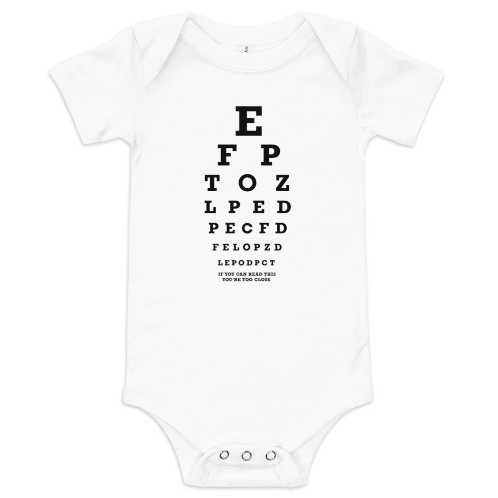 Too Close Eye Chart Kid's Onesie