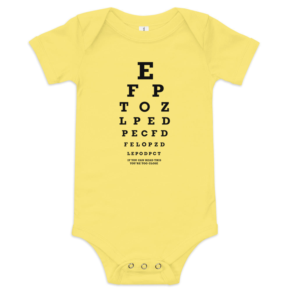 Too Close Eye Chart Kid's Onesie