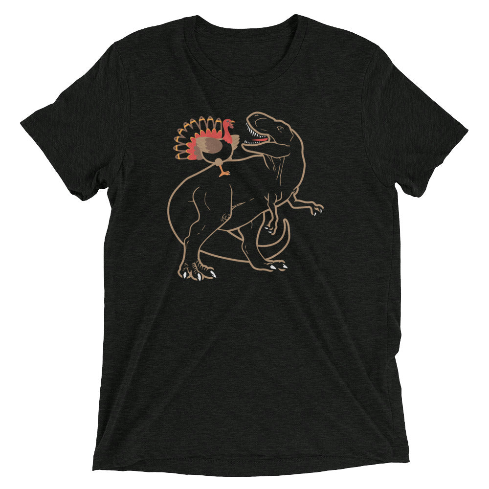 Turkey Riding T-Rex Men's Tri-Blend Tee product image 1