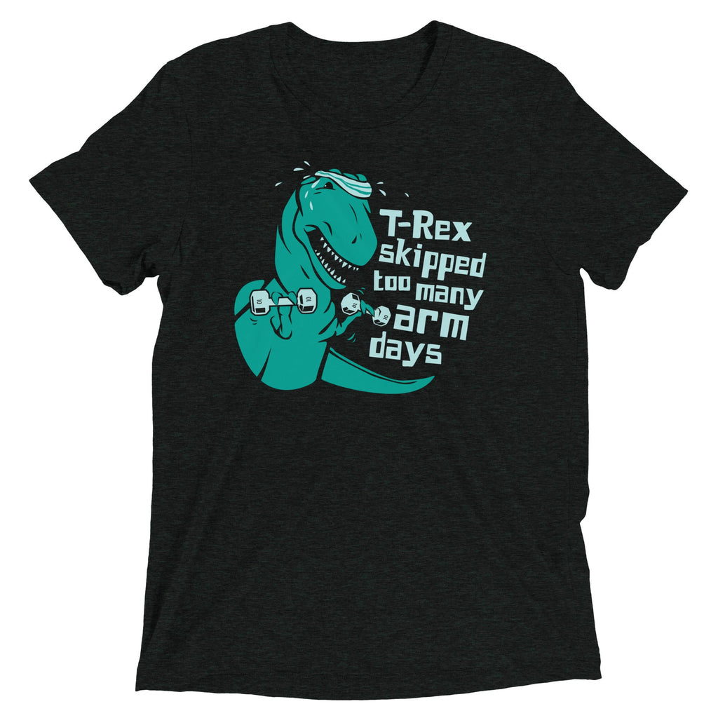 T-Rex Skipped Too Many Arm Days Men's Tri-Blend Tee product image 2
