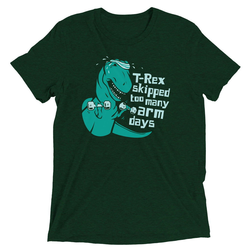 T-Rex Skipped Too Many Arm Days Men's Tri-Blend Tee product image 3
