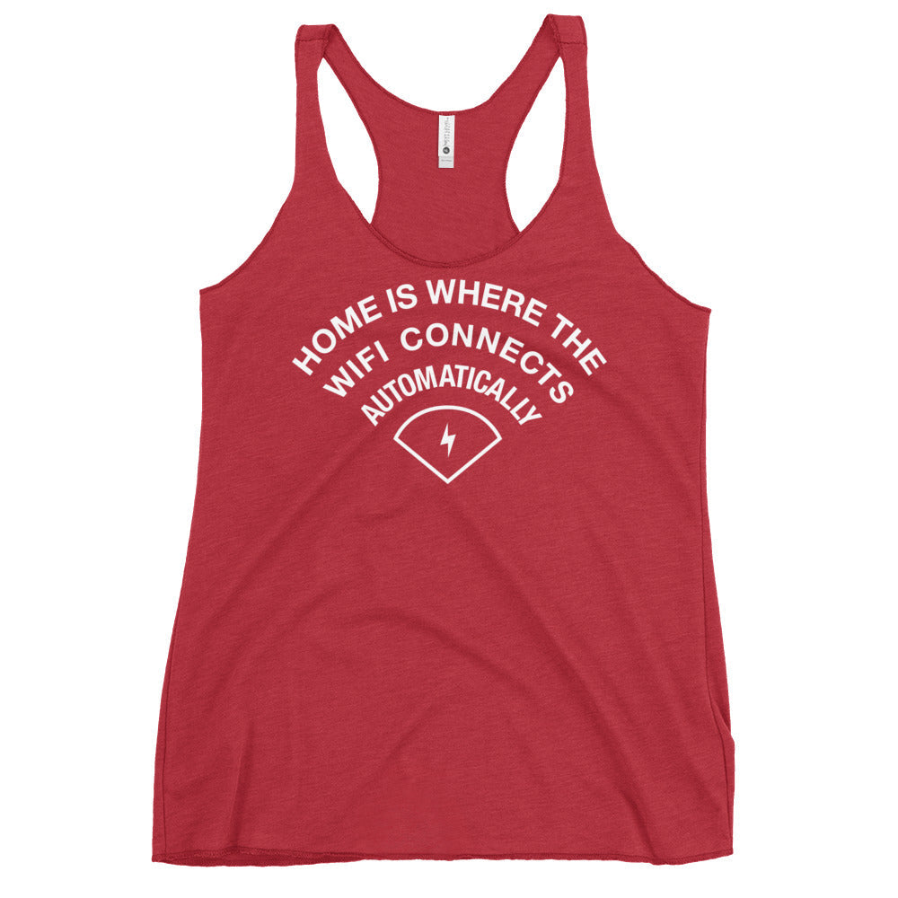 Home Is Where The WiFI Connects Automatically Women's Racerback Tank