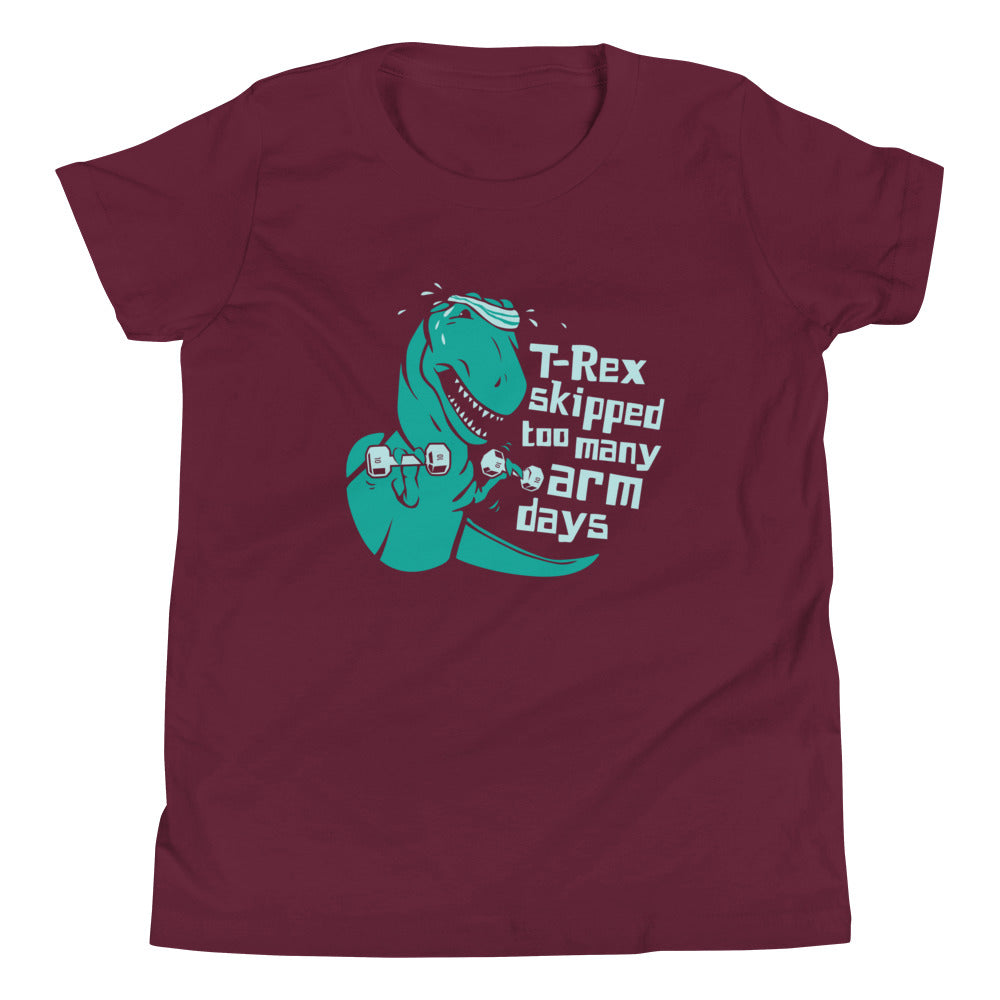 T-Rex Skipped Too Many Arm Days Kid's Youth Tee product image 3