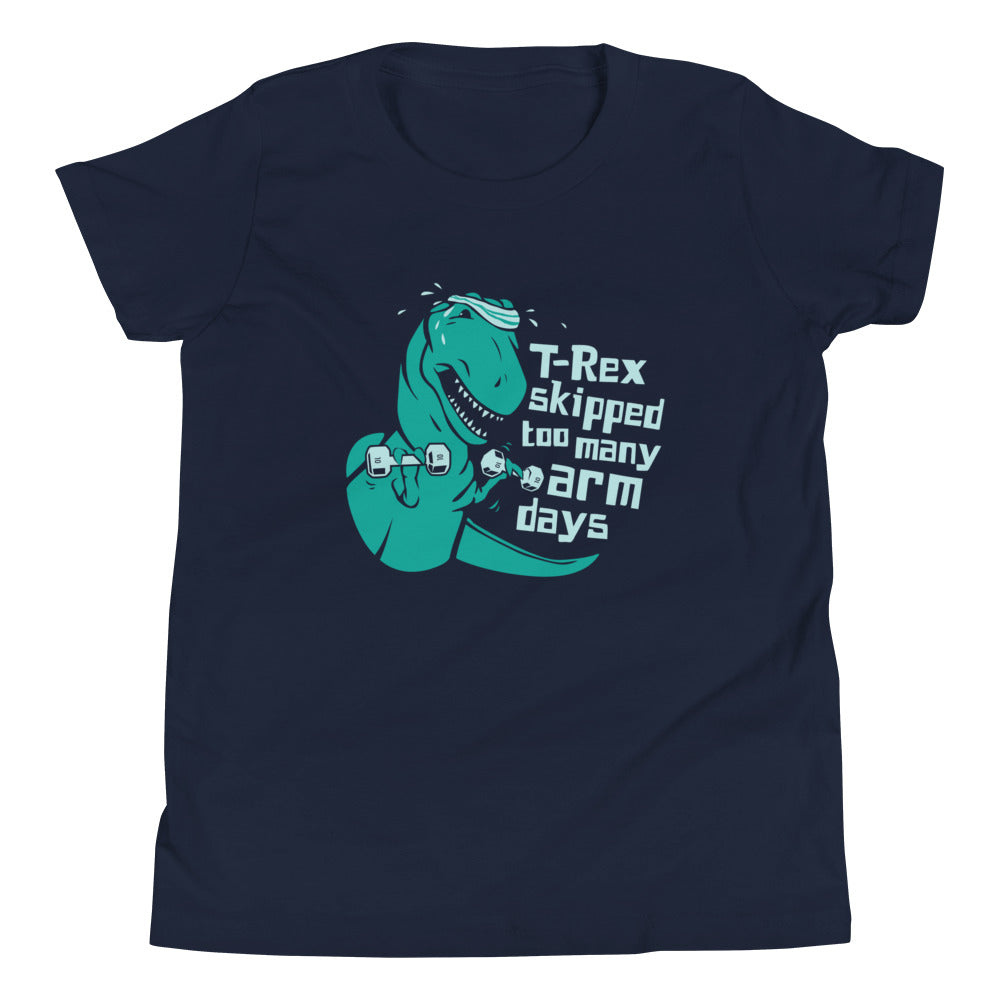 T-Rex Skipped Too Many Arm Days Kid's Youth Tee product image 1